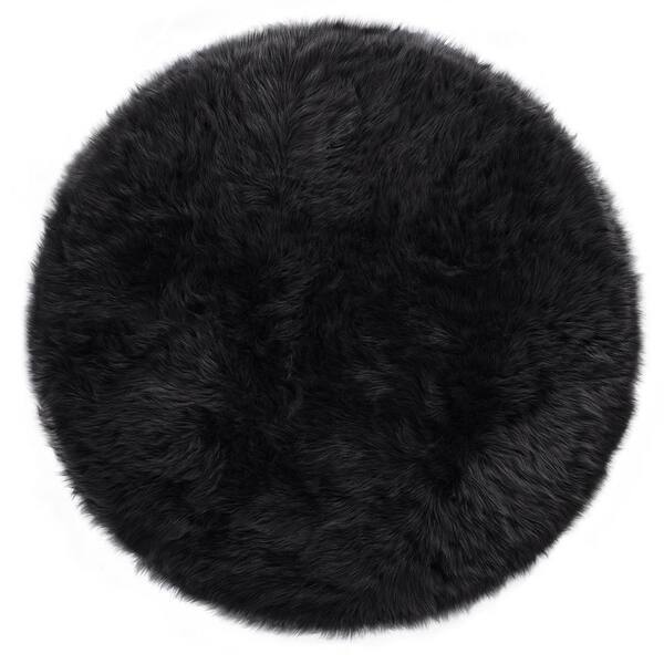 Latepis Faux Sheepskin Fur Dark Gray 10 ft. Round Fuzzy Cozy Furry Rugs
