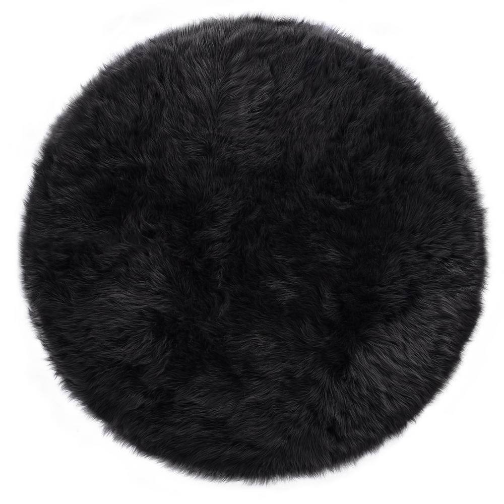 Latepis Faux Sheepskin Fur Dark Gray 8 ft. Round Fuzzy Cozy Furry Rugs ...