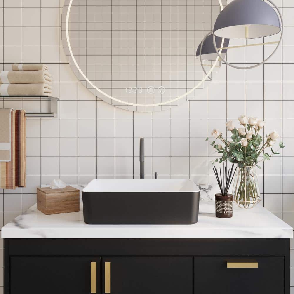 Elegant Dual-Tone 19" x 15" Rectangular Ceramic Vessel Bathroom Sink