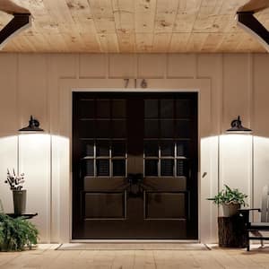 Allenbury 9 in. 1-Light Textured Black Outdoor Hardwired Barn Sconce with No Bulbs Included (1-Pack)