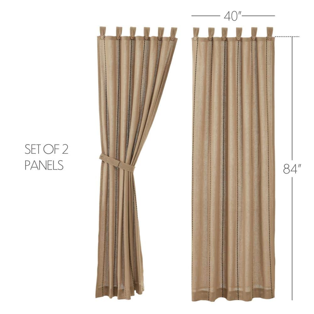 Tan Burlap Cotton Tab Top Curtain Panel Set