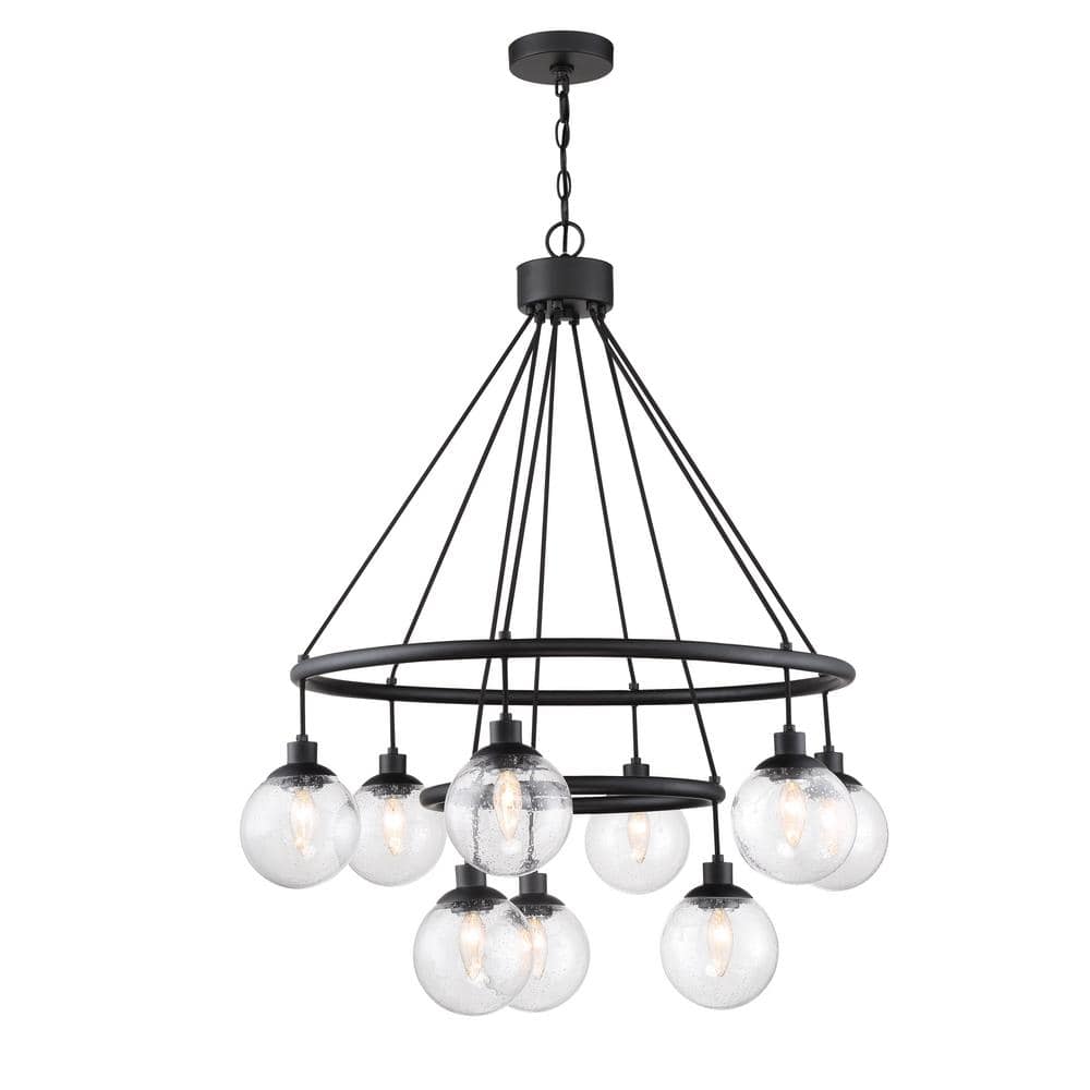 Que 9-Light Flat Black Finish with Seeded Glass Transitional Chandelier for Kitchen/Dining/Foyer No Bulb Included price history on PriceWatchPro