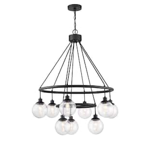 Que 9-Light Flat Black Finish with Seeded Glass Transitional Chandelier for Kitchen/Dining/Foyer No Bulb Included