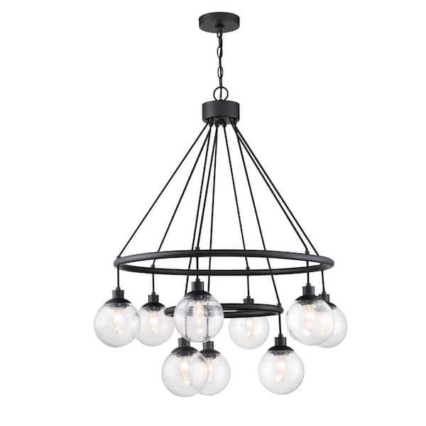 CRAFTMADE Que 9-Light Flat Black Finish with Seeded Glass Transitional Chandelier for Kitchen/Dining/Foyer No Bulb Included