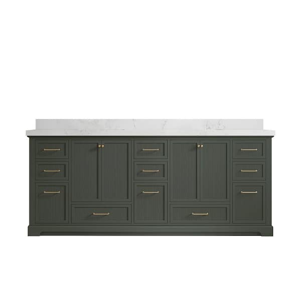 Willow Collections Alys 84 in. W x 22 in. D x 36 in. H Double Sink Bath Vanity in Pewter Green with 2 in. Empira Quartz Top