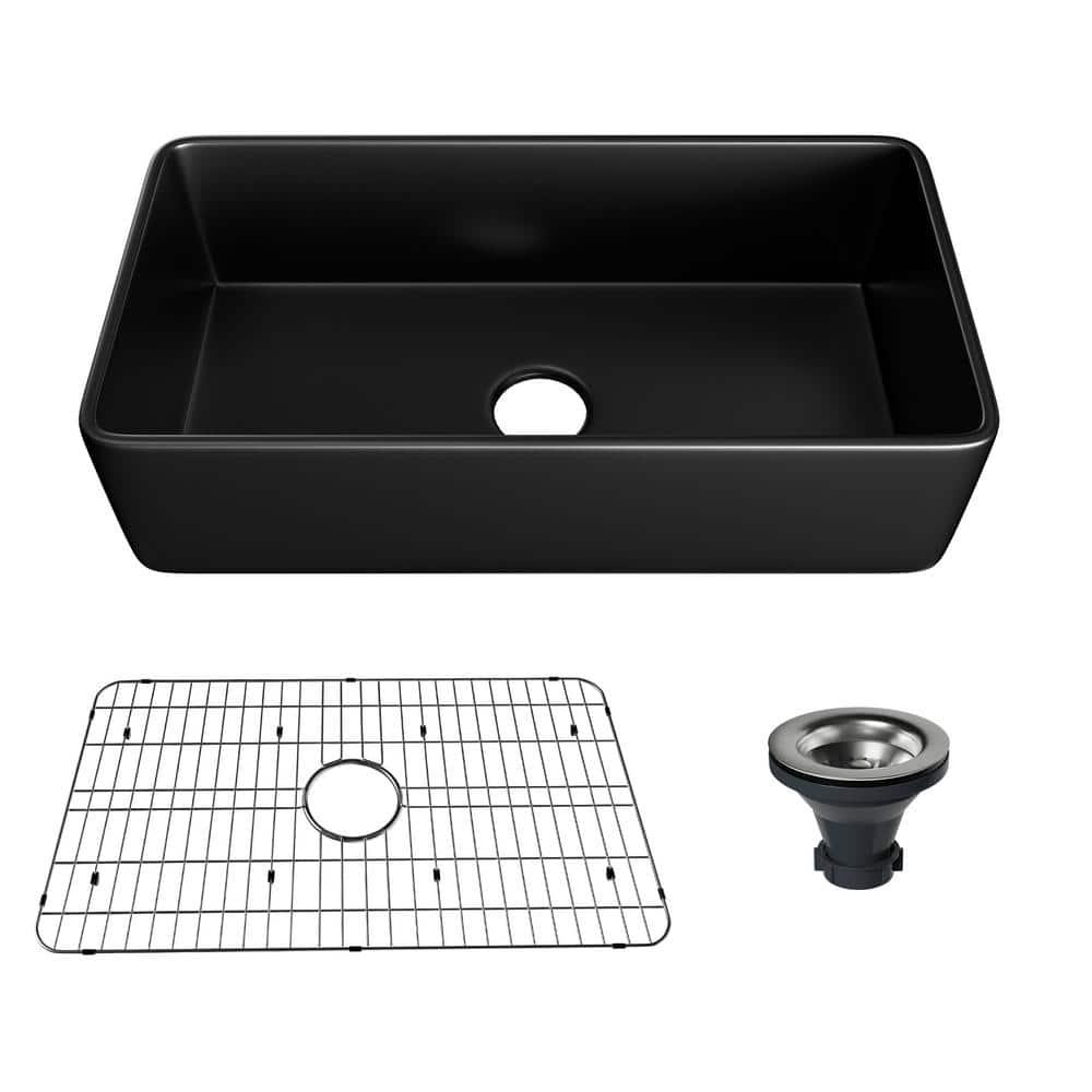 36 in. Farmhouse/Apron-Front Single Bowl Black S1 Fine Fireclay Kitchen Sin