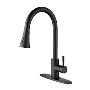 Single Handle Pull out Sprayer Kitchen Faucet Deckplate Included in Matte Black