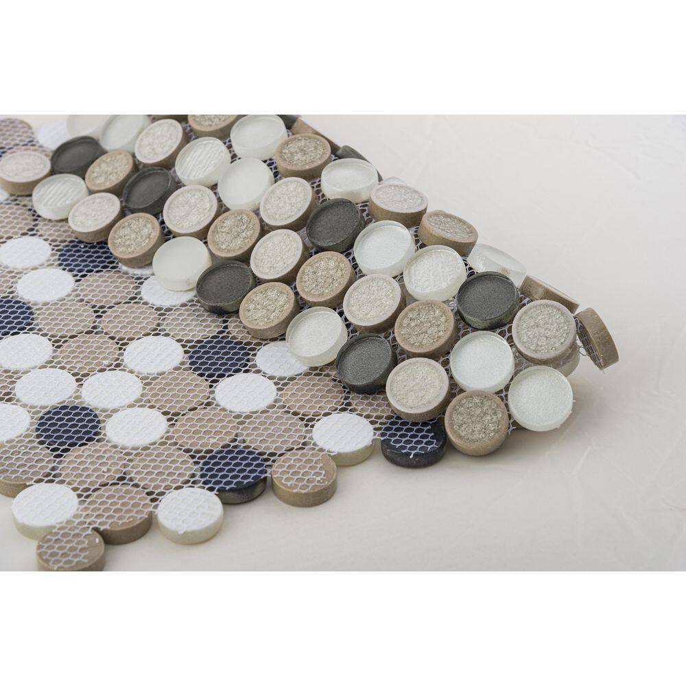 Pixel Black and White Penny Round Mosaic Tile