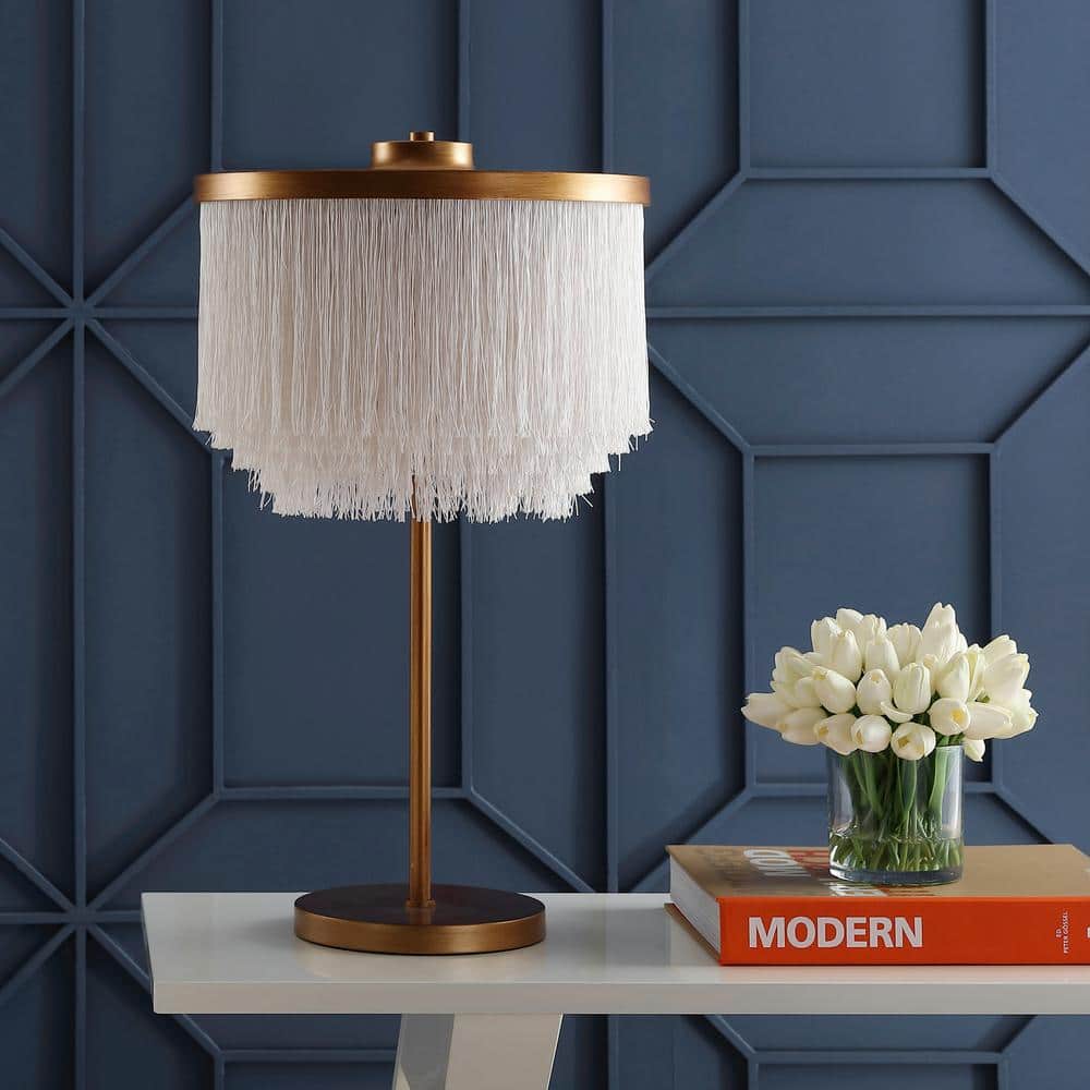 Elegant Alexa-Enabled White Tassel LED Table Lamp with Gold Base
