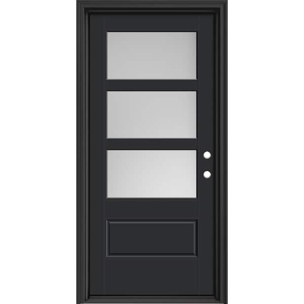 Masonite Performance Door System 36 in. x 80 in. VG 3-Lite Left-Hand Inswing Pearl Black Smooth Fiberglass Prehung Front Door
