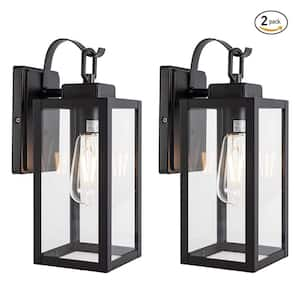 1-Light Matte Black Hardwired Outdoor Fixture Wall Lantern Light (2-Pack)