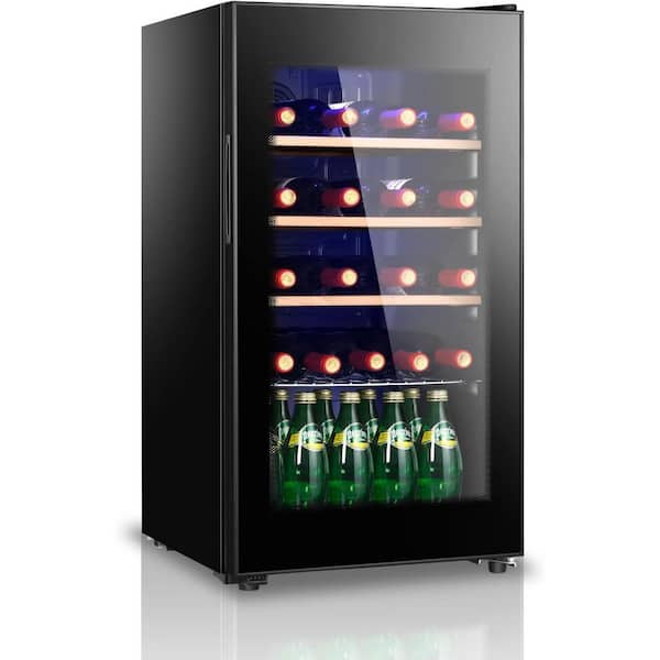 HAILANG 18 in. Single Zone 26-Wine Bottles and 20-Cans Beverage and Wine Cooler in Black with Double Glazed Door, 41°F - 65°F