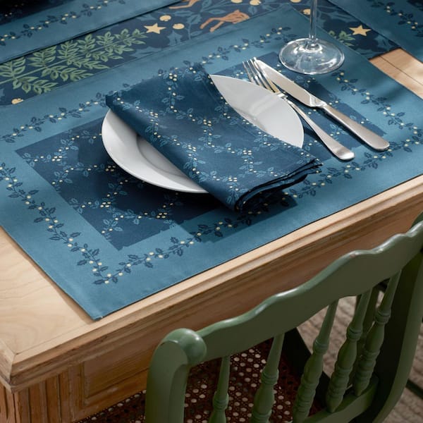 Company Cotton Reindeer 19 in. W x 19 in. H Blue Cotton Napkins Set of 4