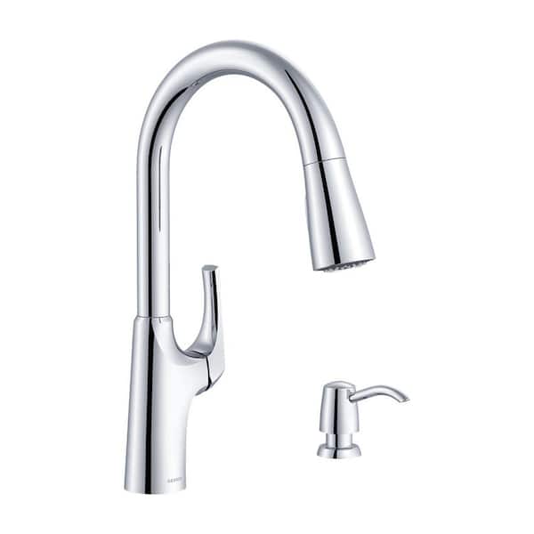 Pilsen Single Handle Pull Down Sprayer Kitchen Faucet with Deck Plate with Soap Dispenser in Chrome