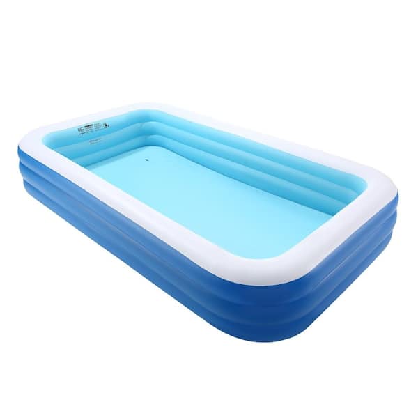 Inflatable Pool 118 x 67 x 20 in 400 Gal 3-Chamber Family Swimming Pool w/Repair Patches for Kids Adults Backyard