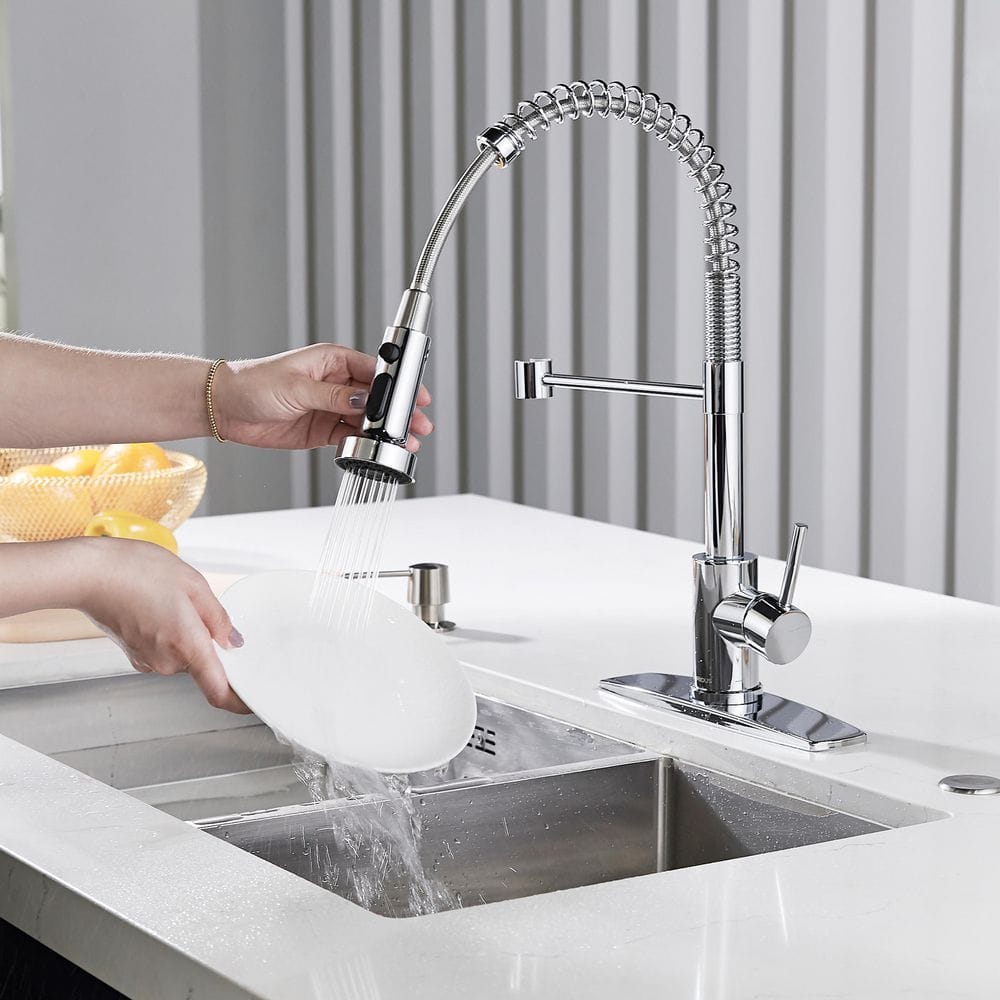 Chrome High-Arc Kitchen Faucet with Pull-Out Spray