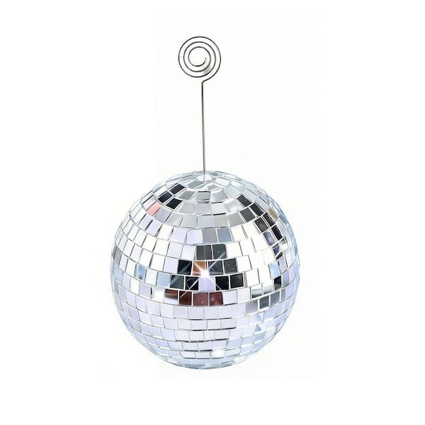 4 in. W x 4 in. H White Metal Napkins Disco Ball Table Number Holders Set of 60
