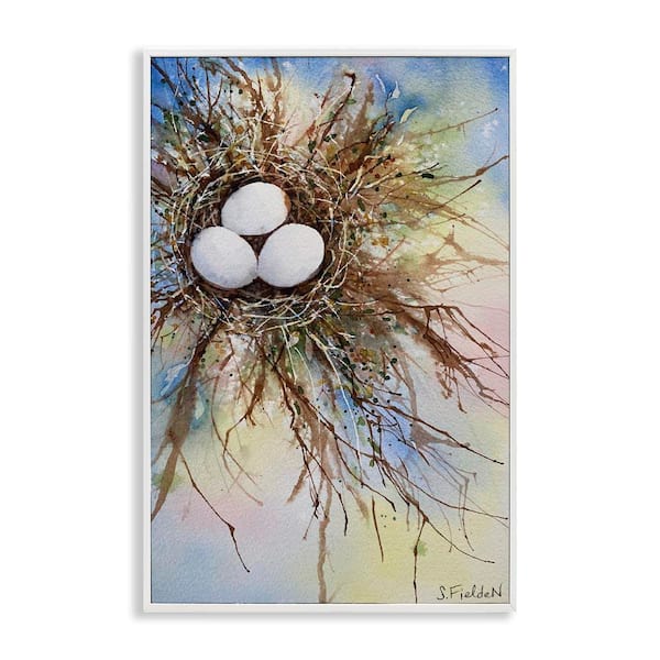 Stupell Industries Modern Watercolor Bird Nest by Stephanie Fielden White Framed Abstract Giclee Art Print 24 in. x 16 in.