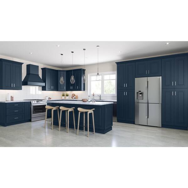 Home Decorators Collection Grayson Mythic Blue Painted Plywood Shaker Assembled Corner Kitchen Cabinet Soft Close 36 in W x 24 in D x 34.5 in H