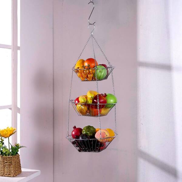 3-Tier Chrome Metal Hanging Basket (2-Pack) L0BP2QDYBW - The Home