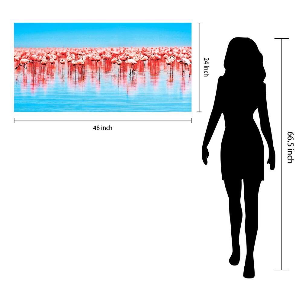 Flamingo Flock Blue and Pink Tempered Glass Wall Art, 24" x 48"