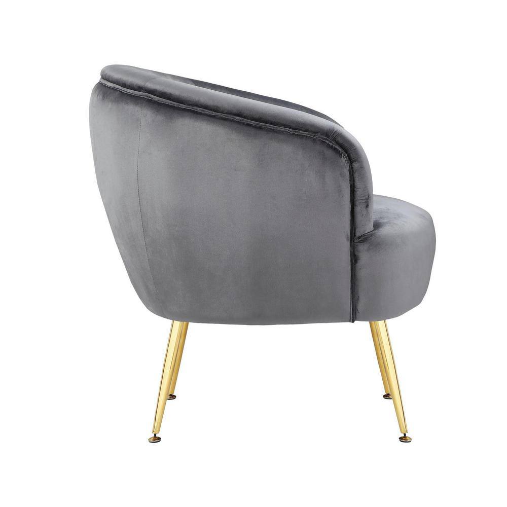 Gray Velvet Barrel Accent Chair with Gold Legs