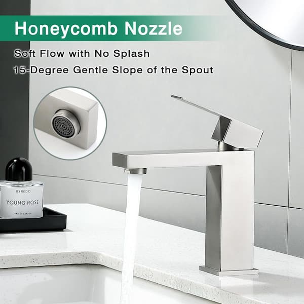 Basin Faucet Single Handle Single Hole Bathroom Faucet Splash-Free with Pop-Up Drain Set in Brushed Nickel