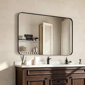 48 in. W x 32 in. H Rectangular Aluminum Framed Wall Bathroom Vanity Mirror in Black