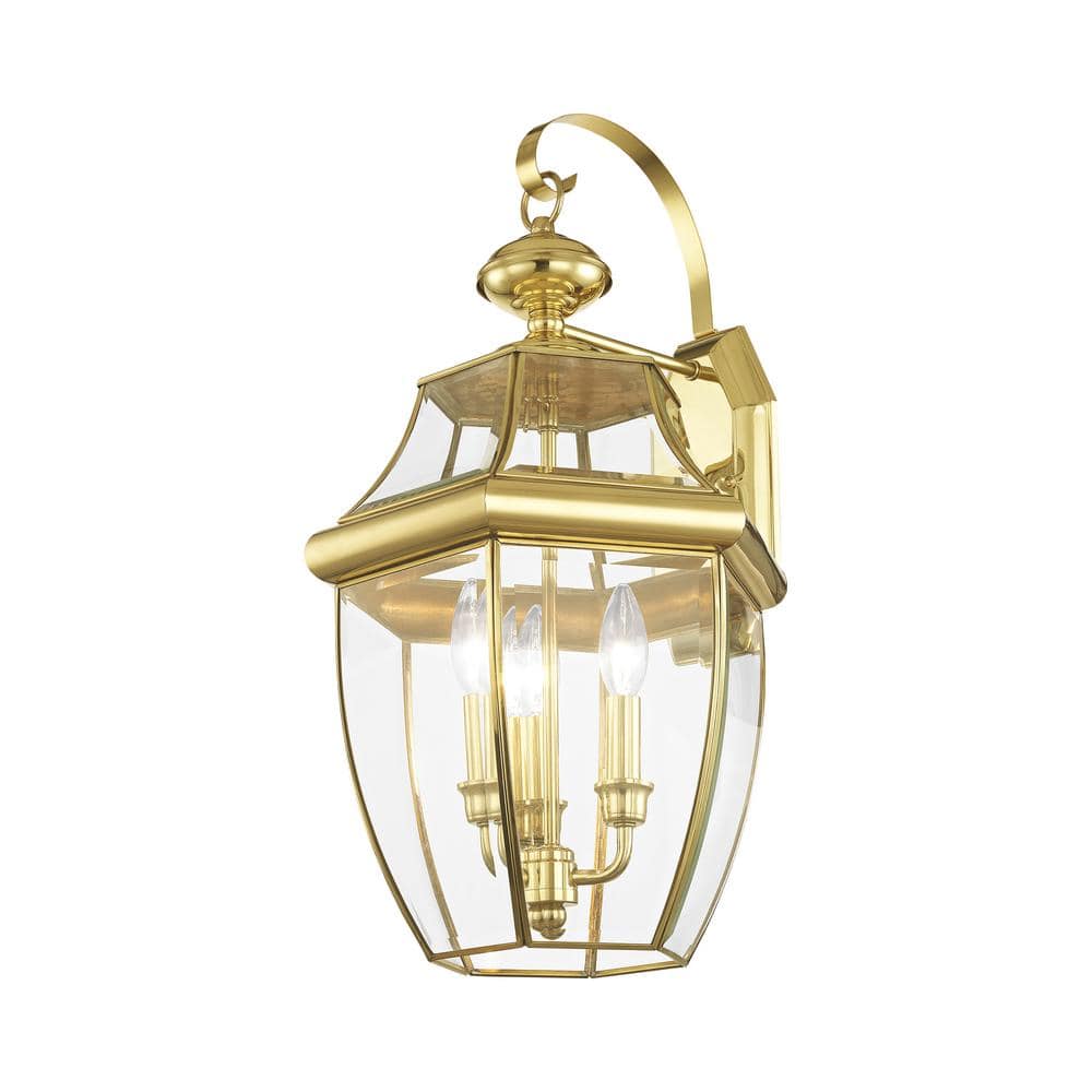Monterey Polished Brass 3-Light Outdoor Wall Lantern