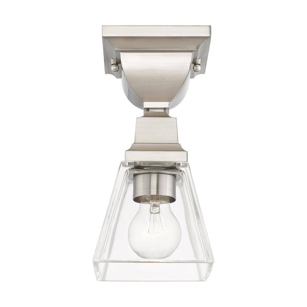 Brushed Nickel Clear Glass Indoor/Outdoor Flush Mount Light