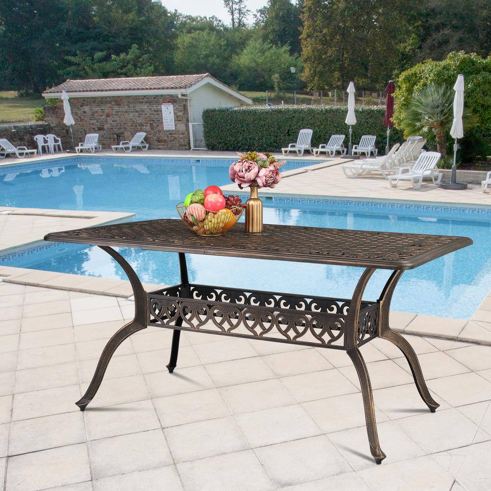 Bronze 60 in. Rectangle Cast Aluminum Outdoor Dining Table with Umbrella Hole