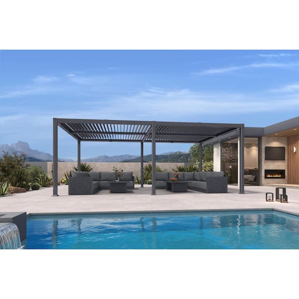 PURPLE LEAF 13 ft. x 20 ft. Gray Aluminum Outdoor Louvered Pergola