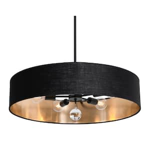 Celine 60-Watt 5-Light Black Shaded Pendant Light with Fabric Shade and No Bulbs Included