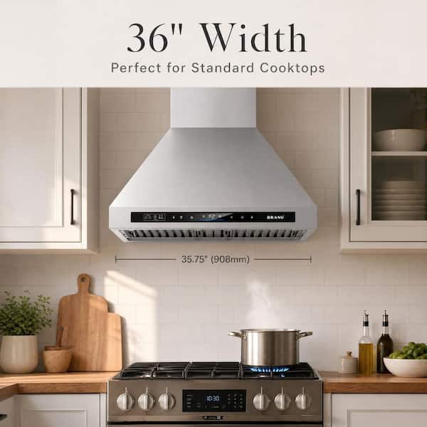 36 in. 900CFM Convertible Wall Mounted Range Hood in Stainless Steel with Carbon Filter and LED Lights