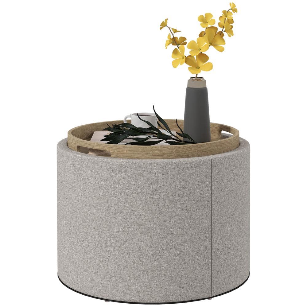 Reviews for Light Gray Round Upholstered Fabric Storage Ottoman