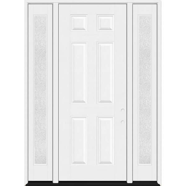 Steves & Sons Regency 64 in. x 96 in. 6 Panel LHIS Unfinished White Mahogany Fiberglass Prehung Front Door w/Rain12in. SLs 4-9/16