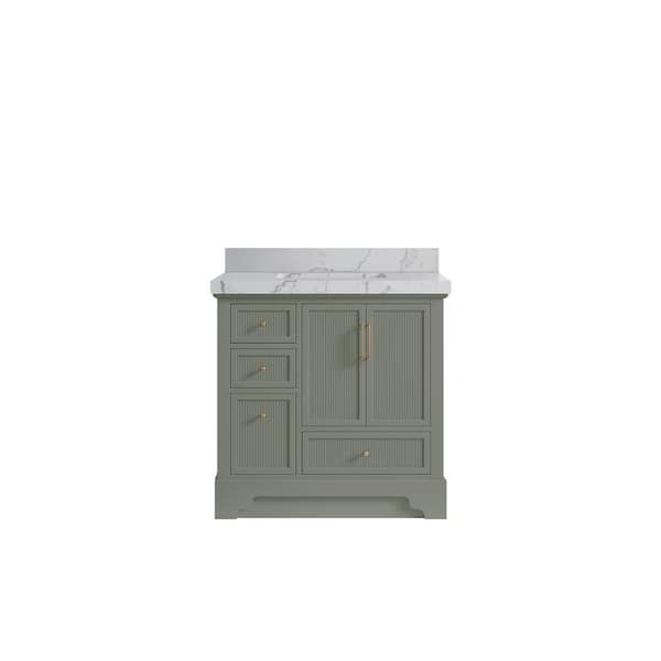 Willow Collections Alys 36 in. W x 22 in. D x 36 in. H Single Sink Bath Vanity Center in Evergreen with 2 in. Venatino Qt. Top