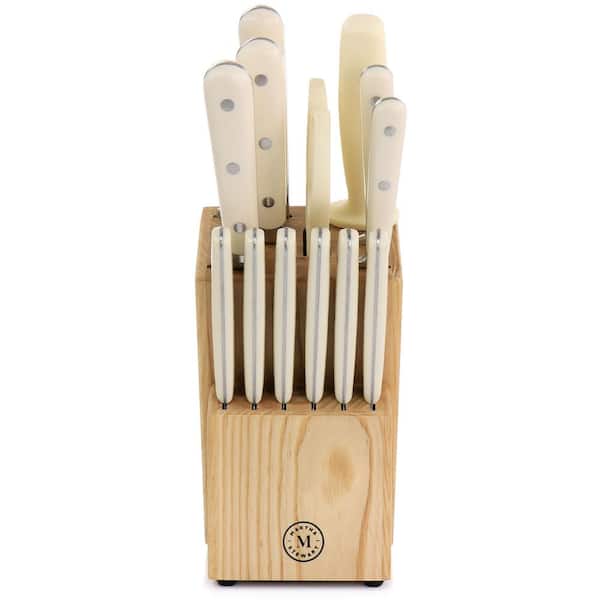 MARTHA STEWART Essential Ruxton 14 Piece Stainless Steel Knife and Block Set  in Cream 985118033M - The Home Depot