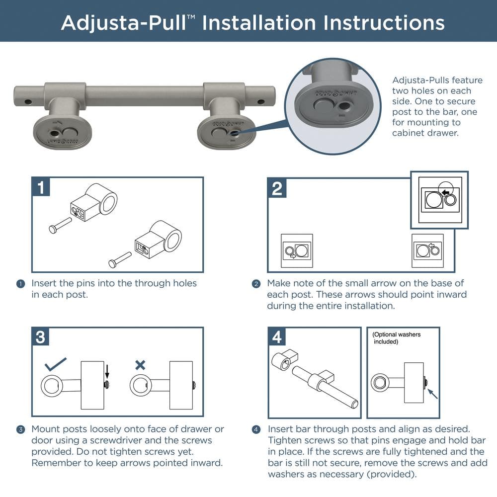 Adjustable Satin Nickel Bar Cabinet Drawer Pulls with Mounting Hardware