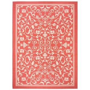 Courtyard Red/Natural 8 ft. x 11 ft. Border Indoor/Outdoor Patio  Area Rug