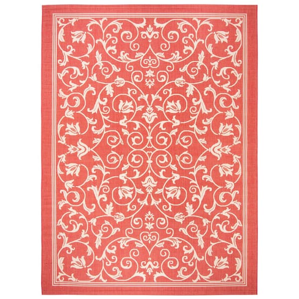 Courtyard Red/Natural 8 ft. x 11 ft. Border Indoor/Outdoor Patio Area Rug