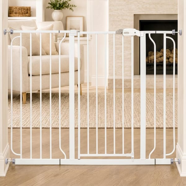 36 in. Extra Tall and Extra Wide Baby Gate, Fits 29 in. – 49 in., Pressure Mounted, White
