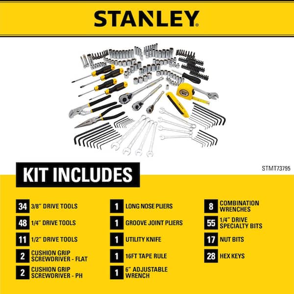 Stanley 73795 Juego de herramientas mixtas, 210 piezas, cromo pulido
