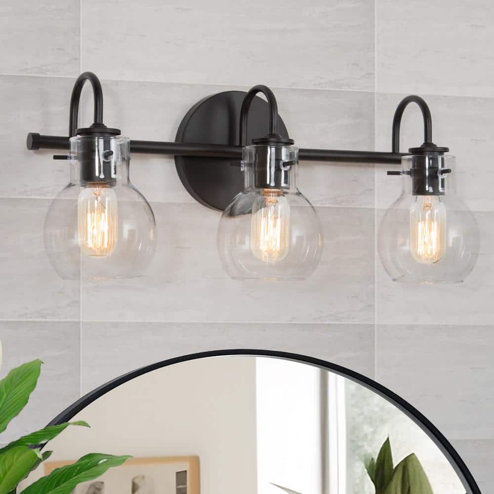 Modern Industrial 22 in. 3-Light Black Bathroom Vanity Light Wall Sconce with Clear Globe Glass Shades price history on PriceWatchPro