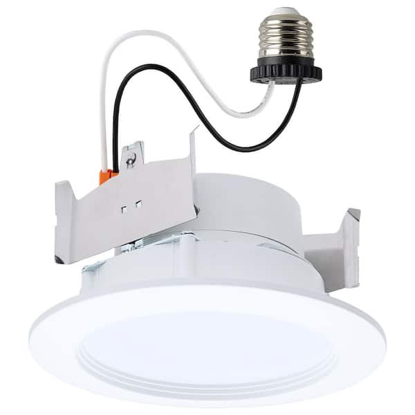 SATCO Regressed Wafer 4 in. Matte White Dimmable IC Rated 5-CCT Field Selectable LED Downlight Retrofit Remodel E26 Connector