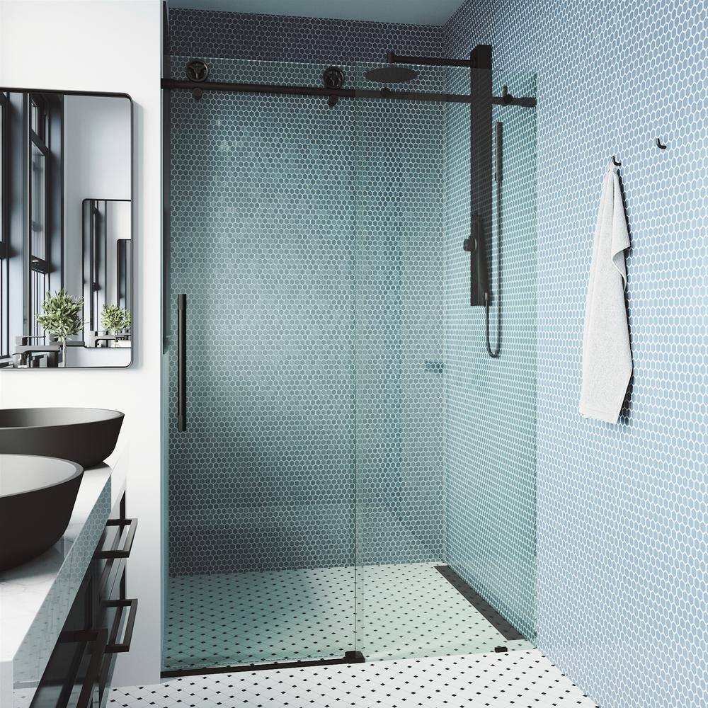 Cass 52" Wide Matte Black Frameless Sliding Shower Door