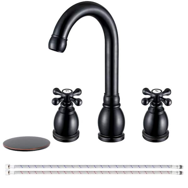 Double Handles 8 in. Widespread Bathroom Faucet 3-Hole Sink Faucet with Pop-Up Drain in Oil Rubbed Bronze