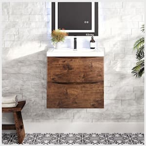 Smile 24 in. W x 16.5 in. D x 21 in. H Bathroom Vanity in Rosewood with White Acrylic Top with White Sink