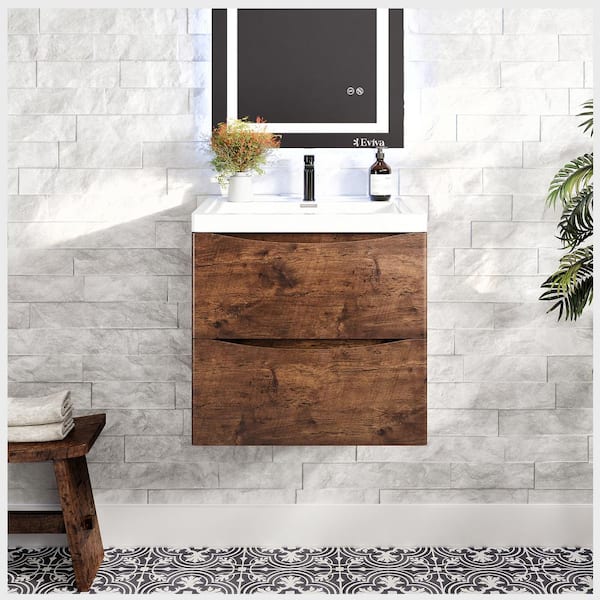 Eviva Smiley 24 in. W x 17 in. D x 21 in. H Floating Bath Vanity in Rosewood with White Acrylic Top
