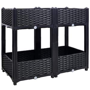 Black 32 in. x 16 in. x 28 in. Plastic Planter Raised Beds Elevated Garden Box with Drainage Plug for Vegetable Flower